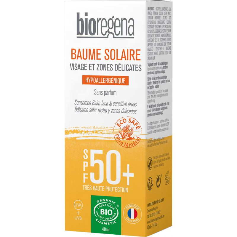 Baume solaire BIO SPF 50+ visage et zones delicates - 40 ml - BIOREGENA