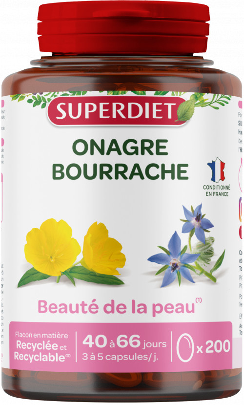 Huiles Onagre et Bourrache - 200 capsules - SUPERDIET