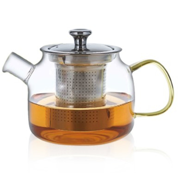 Théière en verre avec anse de couleur orange - filtre inox - 600 ml