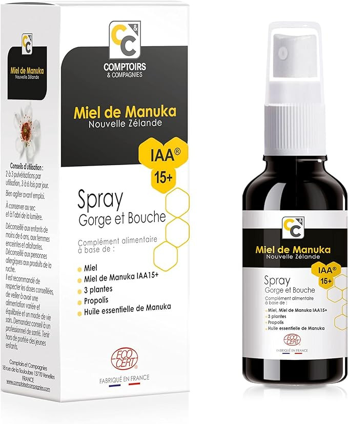 Spray gorge et bouche BIO Miel de Manuka IAA15+ - 25 ml - COMPTOIRS & COMPAGNIES