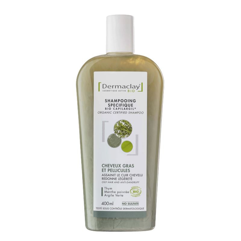 Shampooing BIO cheveux gras et pellicules - Argile verte - 400 ml - DERMACLAY