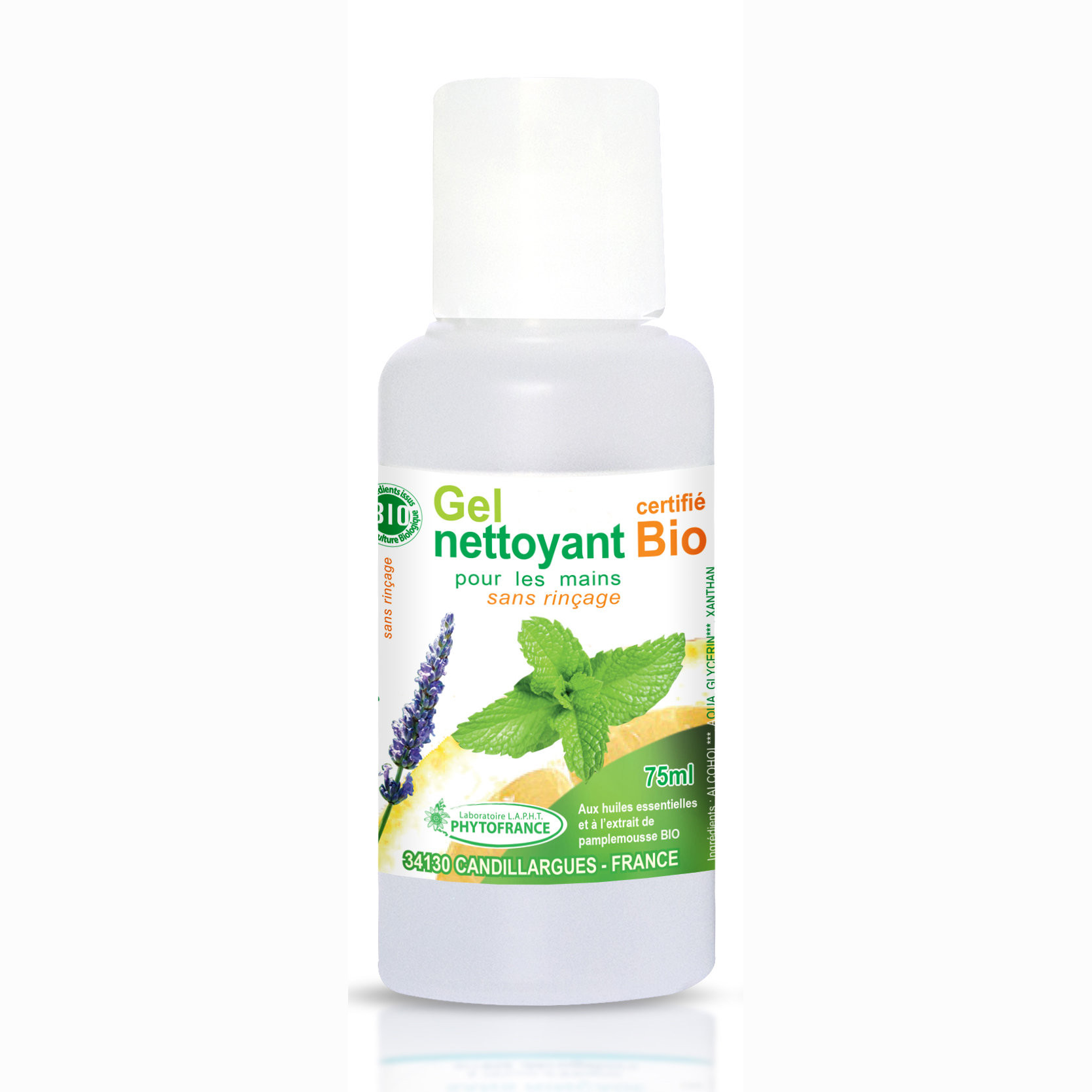 Gel nettoyant hydro alcoolique pour les mains BIO aux huiles essentielles - 75 ml - PHYTOFRANCE