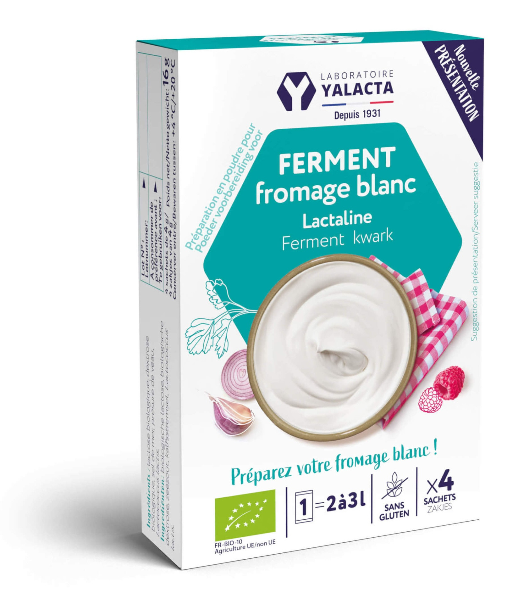 LACTALINE® BIO pour fromage blanc (boîte de 4 sachets de 4 gr) - YALACTA