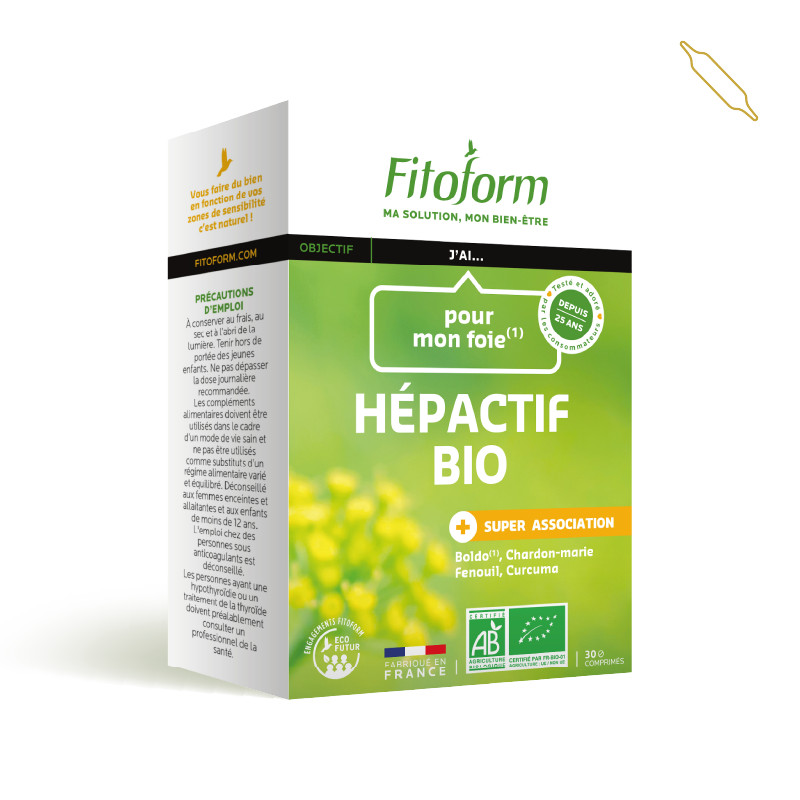 Hepactif BIO AB ecocert - Fenouil, Curcuma, Boldo et Chardon-marie - 30 comprimés - FITOFORM