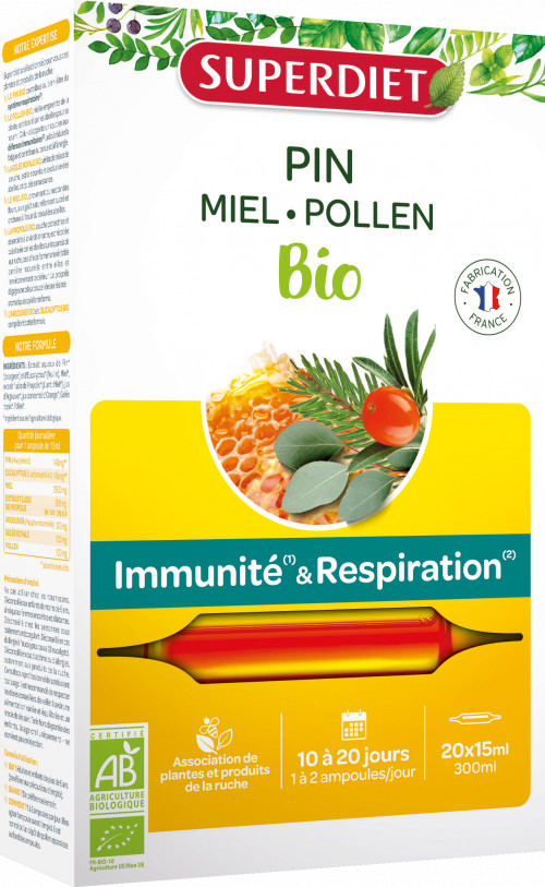 Pin miel pollen BIO - 20 ampoules x 15 ml - SUPERDIET