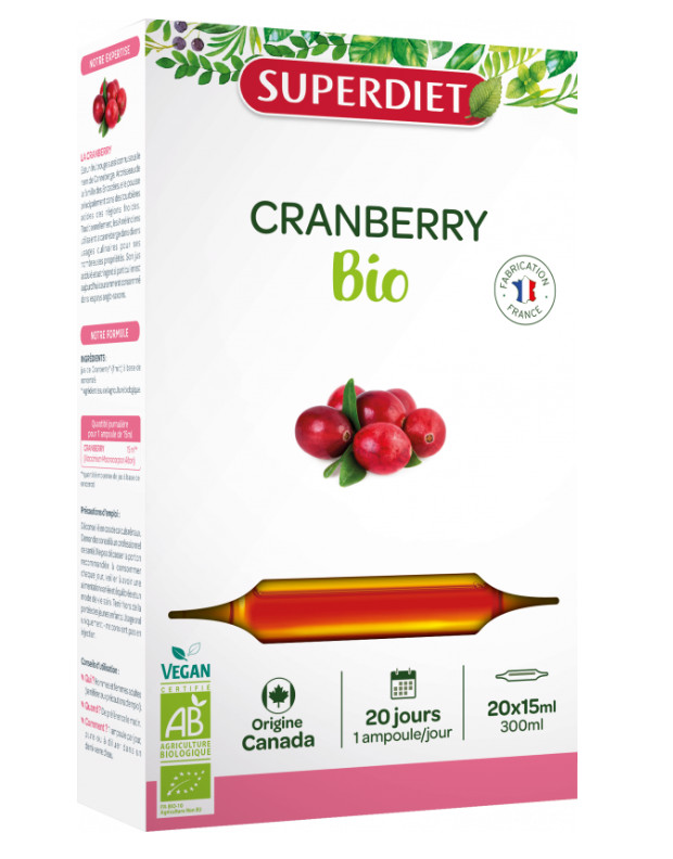 Cranberry (canneberge) BIO - 20 ampoules x 15 ml - SUPERDIET