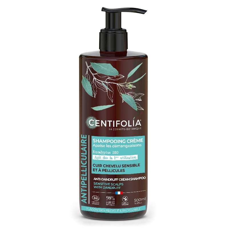 Shampooing crème antipelliculaire - Cuir chevelu sensible - Flacon pompe 500 ml - CENTIFOLIA