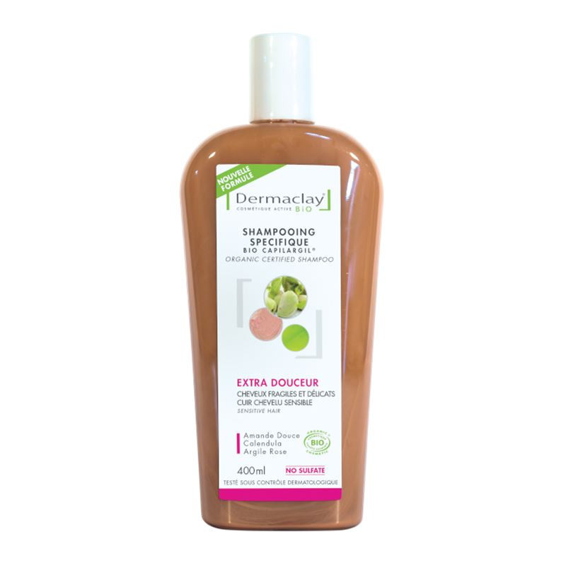 Shampooing BIO fragiles et délicats, extra douceur - Argile rose - 400 ml - DERMACLAY