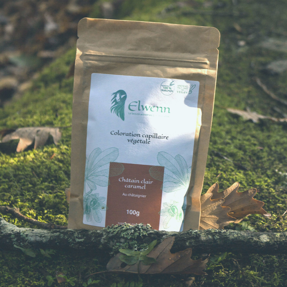 Coloration capillaire végétale - Châtain clair caramel -  100 g - ELWENN