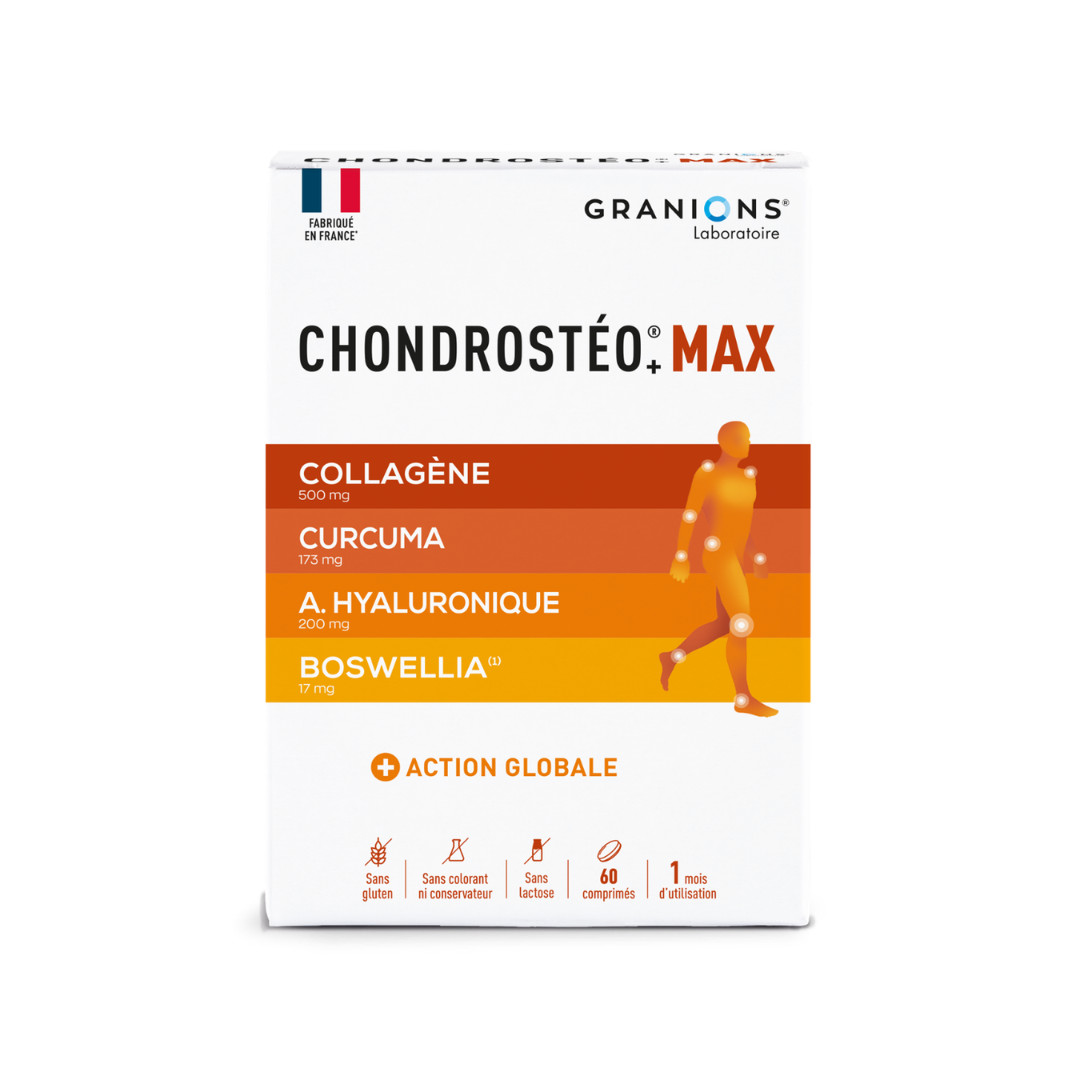 Chondrostéo+ Max – Collagène, Curcuma & Acide Hyaluronique – 60 comprimés – GRANIONS