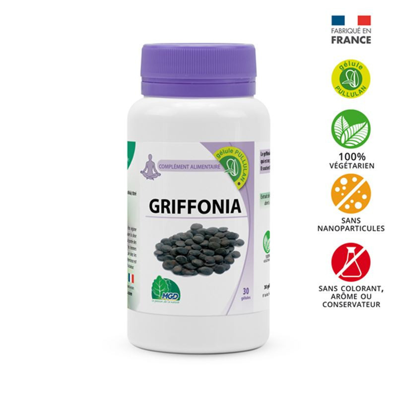 Griffonia (graine, Griffonia simplicifolia) extrait 30% 5-HTP – 30 gélules – MGD