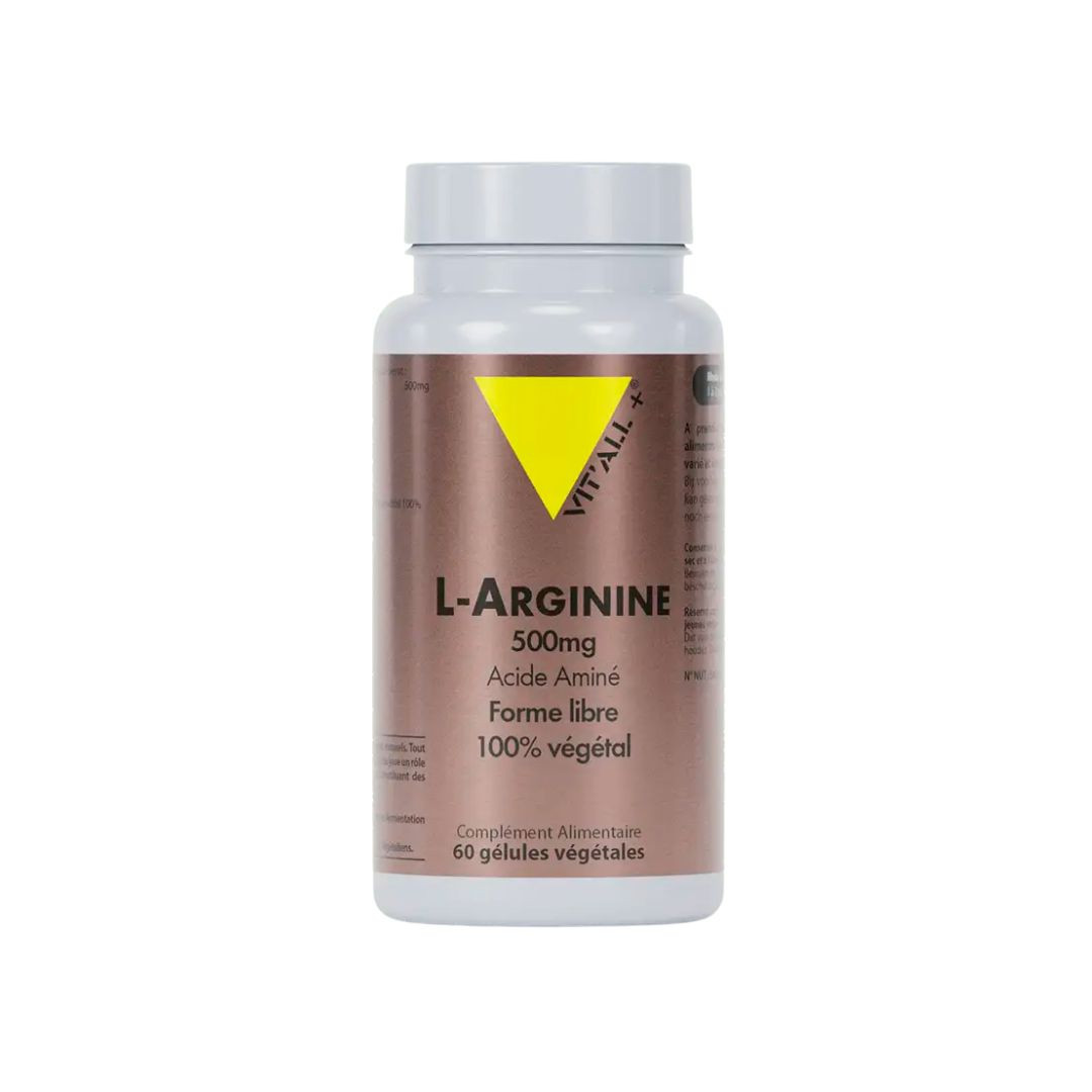 L-Arginine 500 mg – 60 gélules végétales – VIT'ALL+