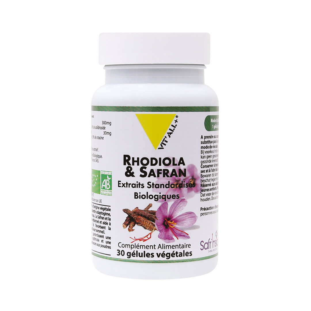 Rhodiola et safran bio extraits standardisés – 30 gélules végétales – VIT'ALL+