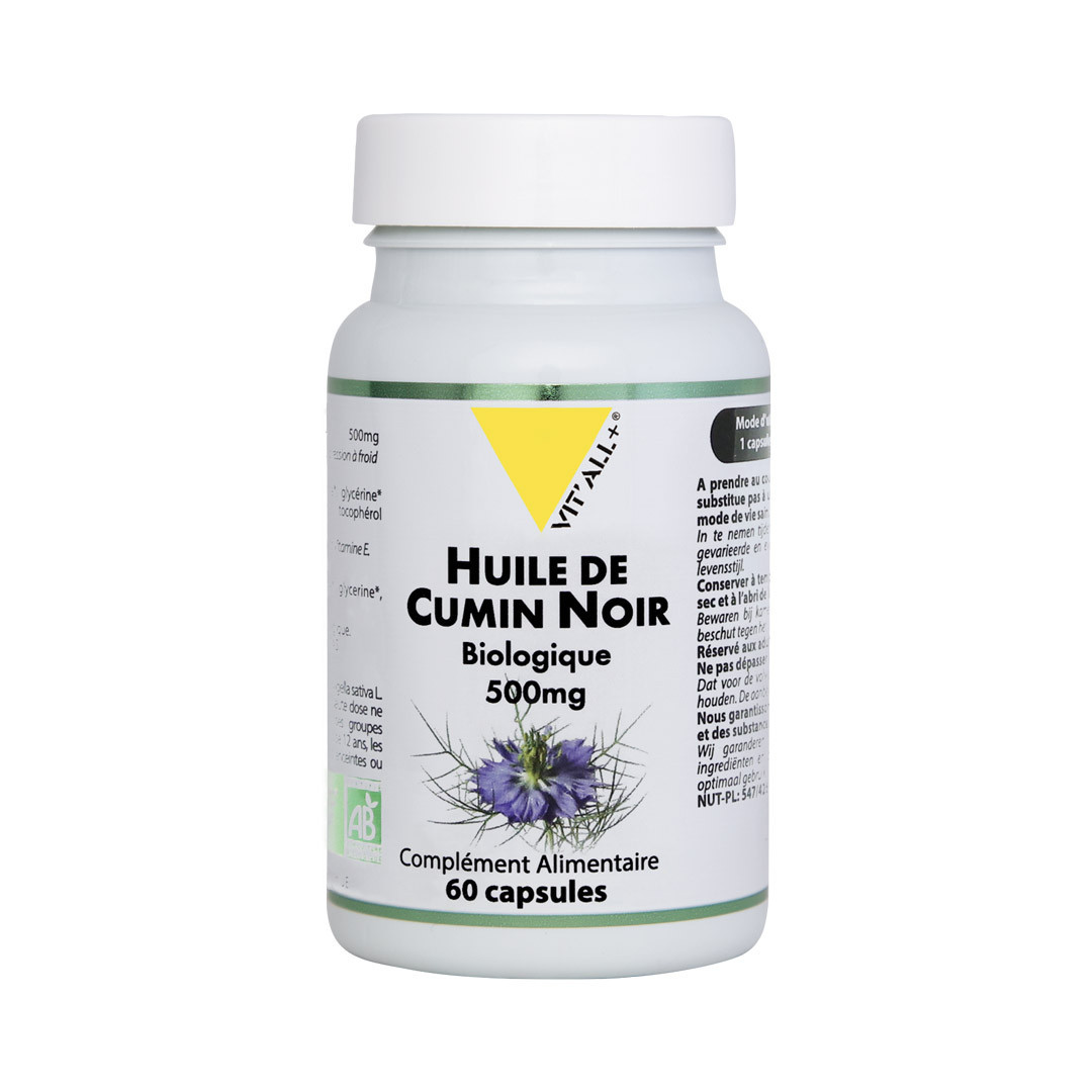 Huile de cumin noir bio 500 mg (Nigelle) – 60 capsules – VIT'ALL+