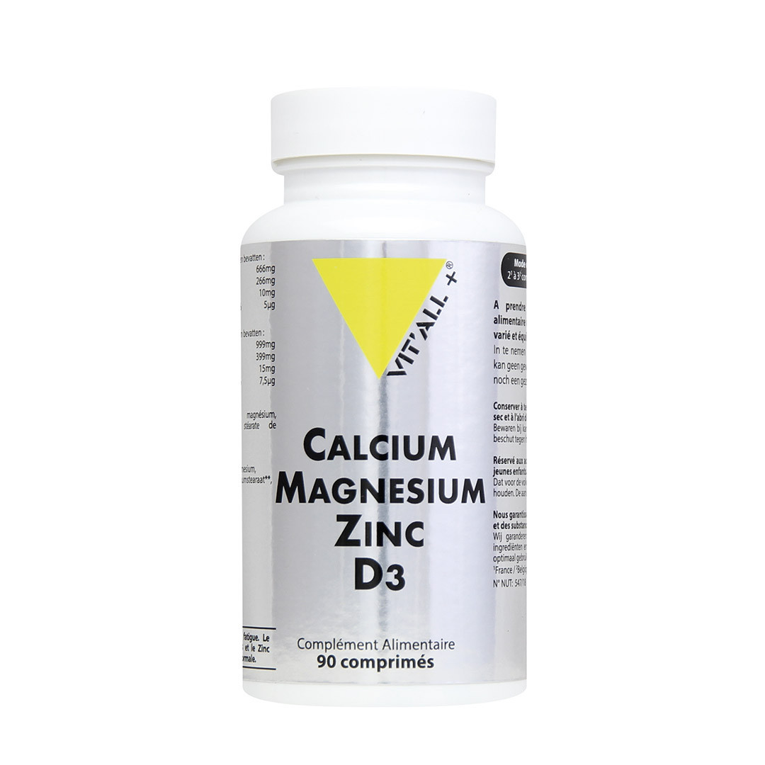 Calcium magnésium zinc bisglycinate + D3 – 90 comprimés – VIT'ALL+