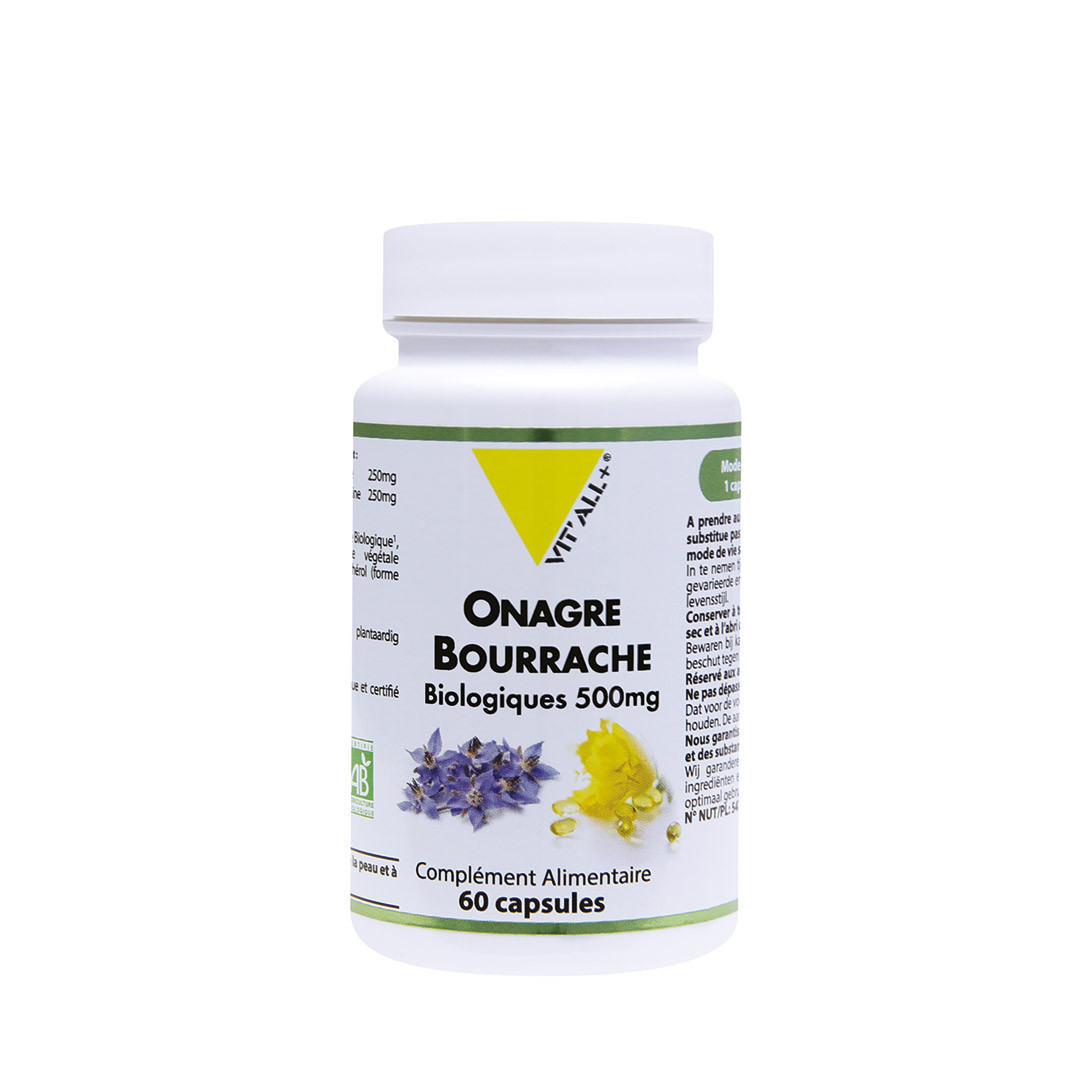 Onagre bourrache bio 500 mg – 60 capsules – VIT'ALL+