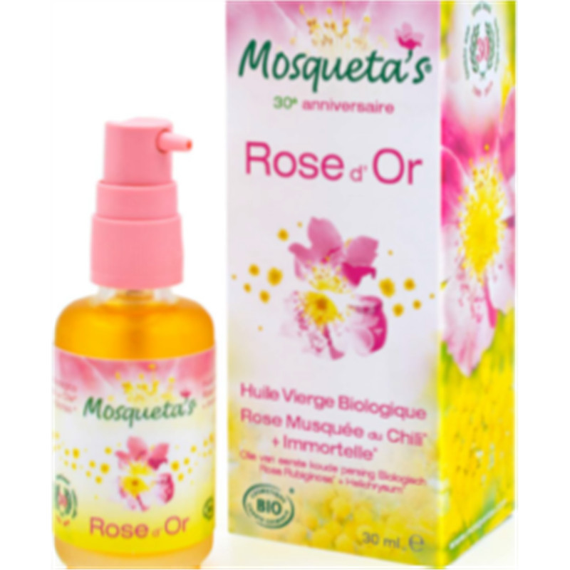 Rose d'Or – huile vierge biologique rose musquée du Chili et immortelle – 30 ml – KOSMEO MOSQUETA'S
