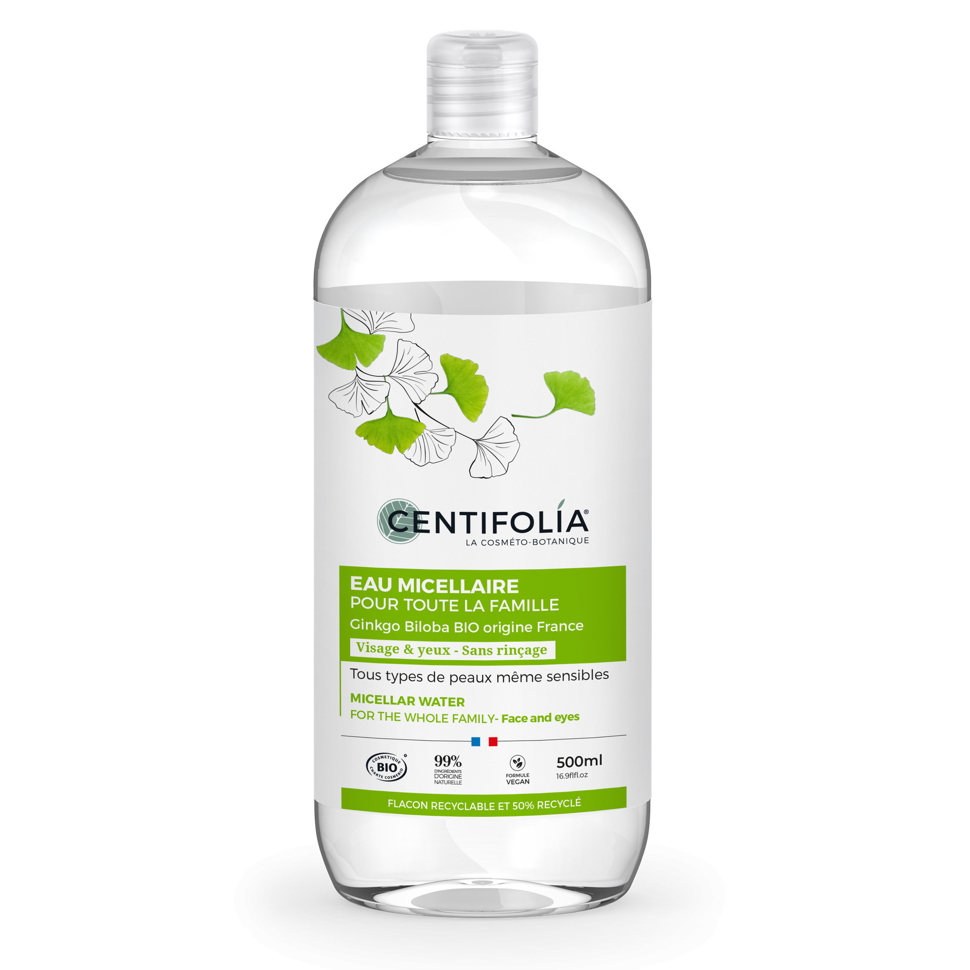 Eau micellaire pour toute la famille bio – Flacon 500 ml – CENTIFOLIA