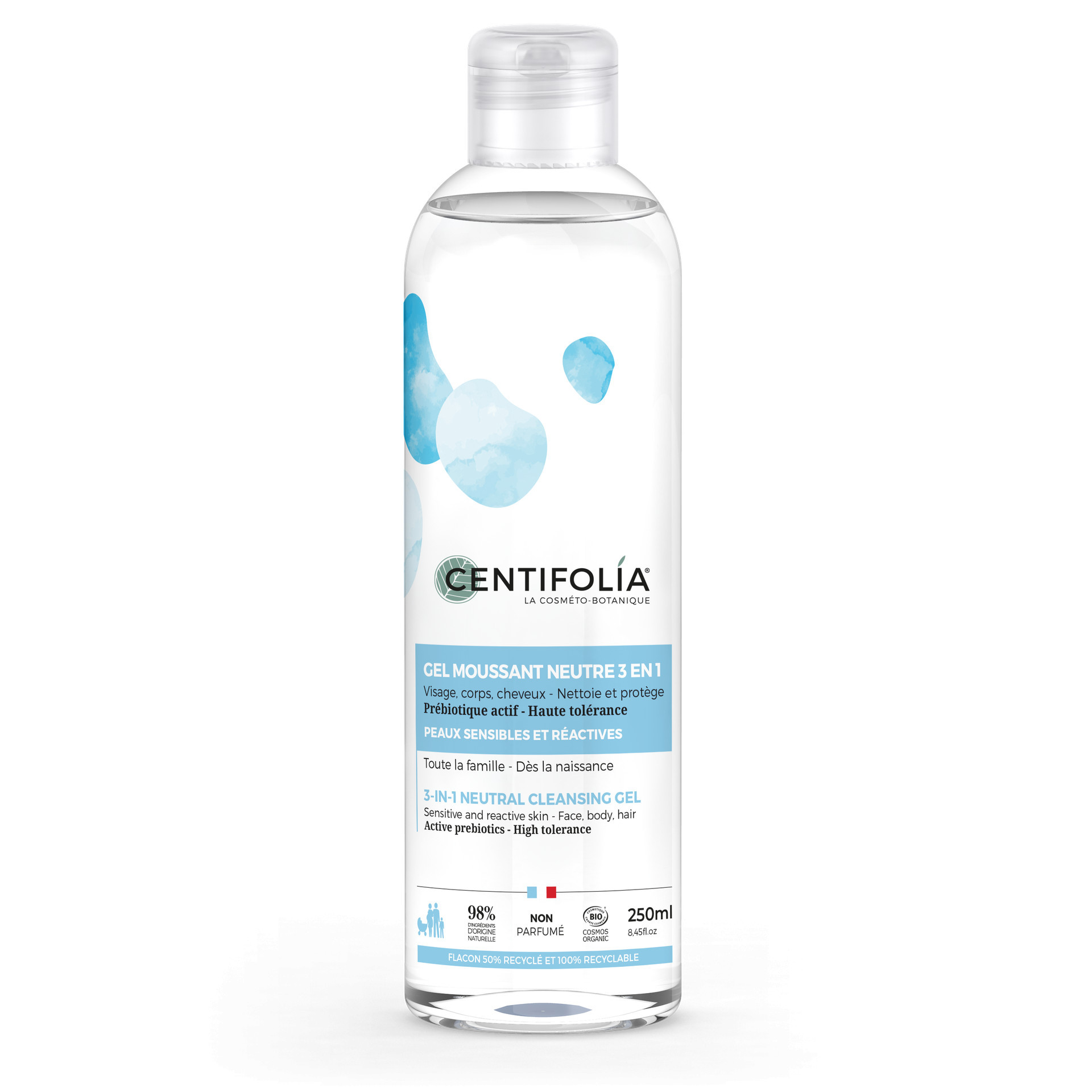 Gel moussant neutre 3 en 1 bio – Flacon 250 ml – CENTIFOLIA